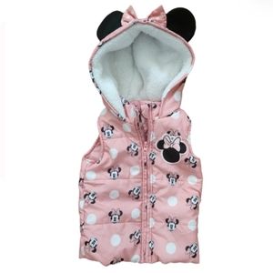 DISNEY GIRL'S MINNIE MOUSE ZIP UP VEST WITH LINED HOOD SZ XS